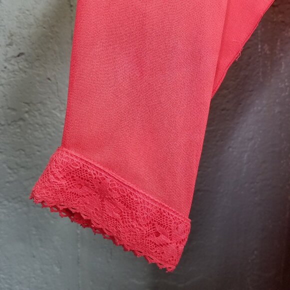 Allsaints Lilith Dress Sz 6 Eyelet Fit & Flare A-Line Coral Red Lace Sheer Lined - Picture 5 of 16